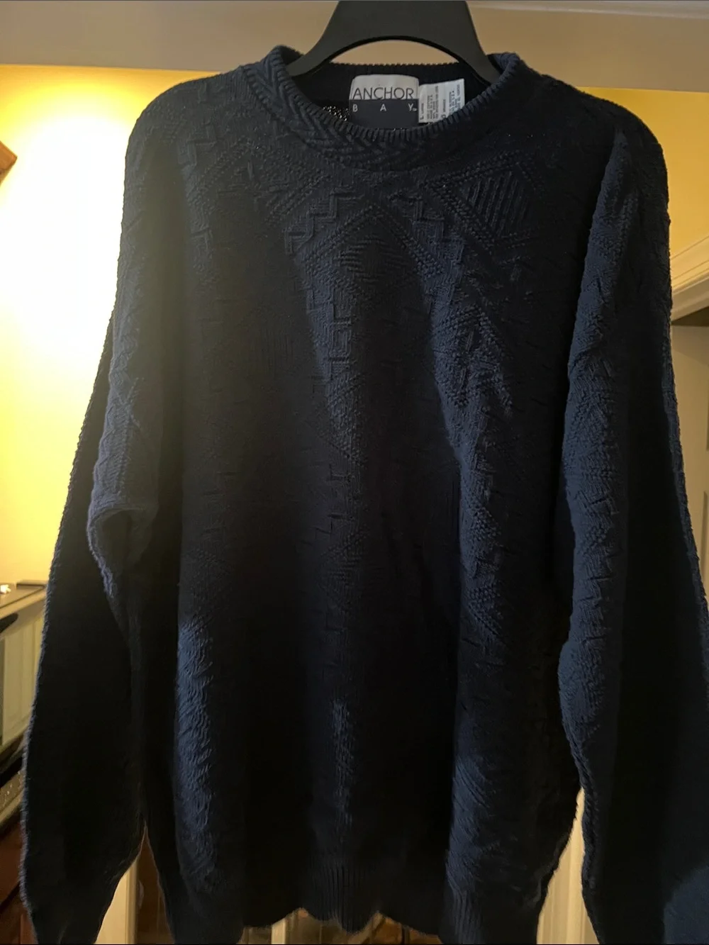 Men's Vintage Anchor Bay Textured Navy Crewneck Sweater